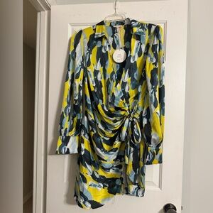 Luxxel Vibrant Yellow and Blue Long Sleeve Dress